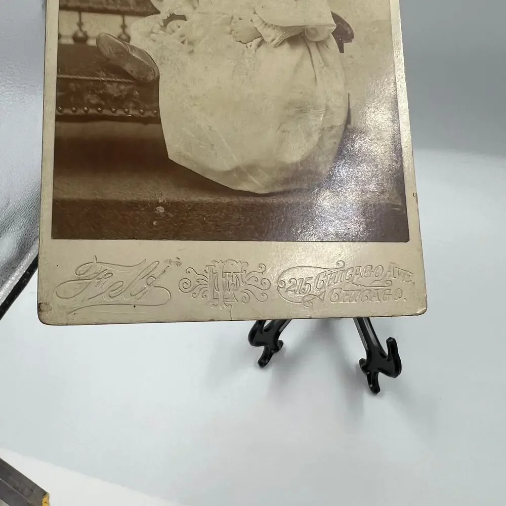 Antique Mounted Black White Photo Gown Baby 1800's 215 East Chicago Avenue